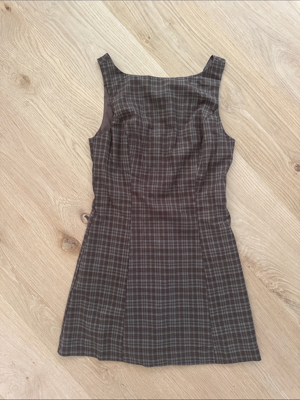 Plaid Square-Neck Mini Dress - Brown/Gray - Few Moda Aspen Mini Dress